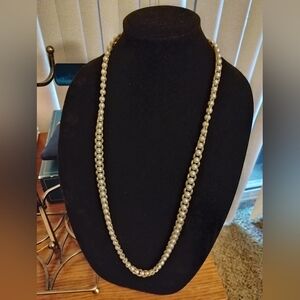 Elegant Faux Pearl And Silver Tone Beads Three Layers Necklace